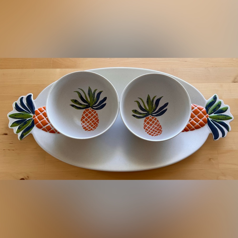 NWT Opalhouse 3pc BUNDLE Bamboo MELAMiNE Pineapple PLATtER Bowls BPA Free